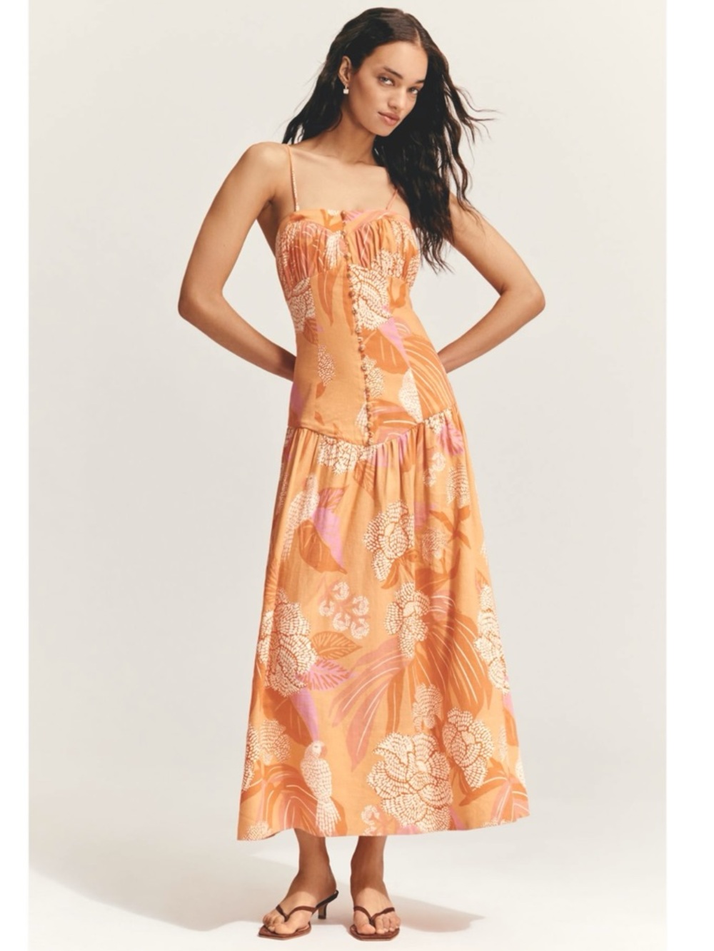FARM RIO x ANTHROPOLOGIE Linen Blend Strapless Drop Waist Maxi Dress Size L NEW